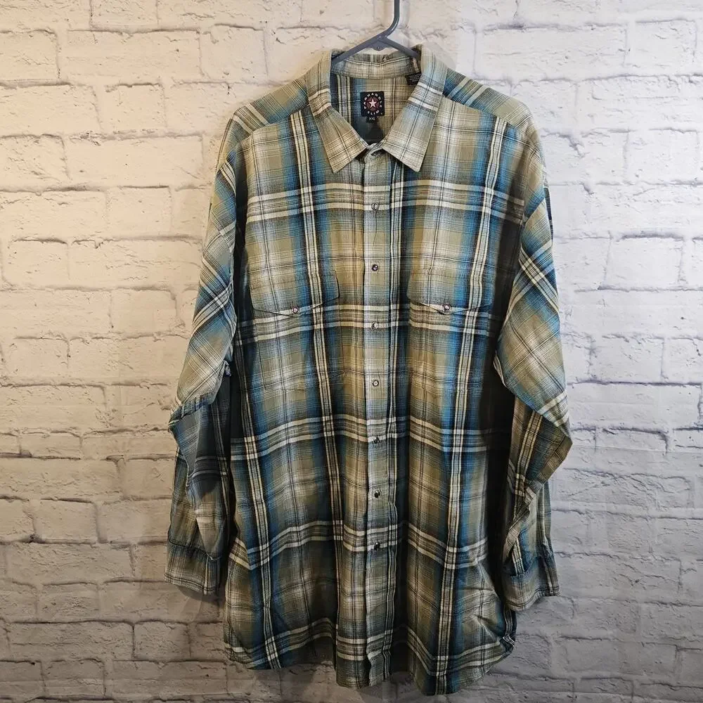 Panhandle Slim Shirt Men XXL Pearl Snap Western Cowboy Long Sleeve Blue Plaid - Picture 1 of 6